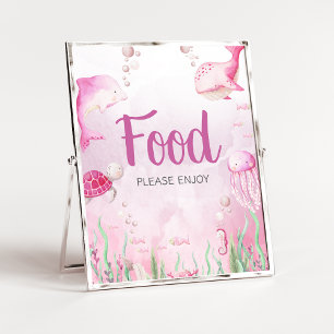 Poster Panneau de nourriture pour Baby Shower Rose sous l