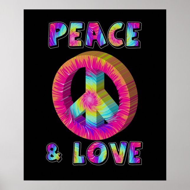 Poster Panneau de paix Paix et Amour avec Tie Dye (Devant)