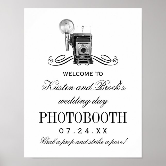 Poster Panneau de Photobooth de Mariage Noir Appareil Pho (Devant)