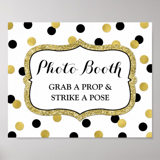 Poster Panneau de Photobooth Mariage Blanc Noir Or Confet (Devant)