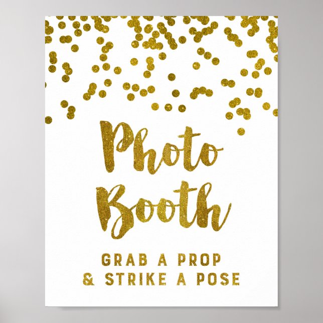 Poster Panneau de Photomaton de Mariage Confettis Dorés (Devant)