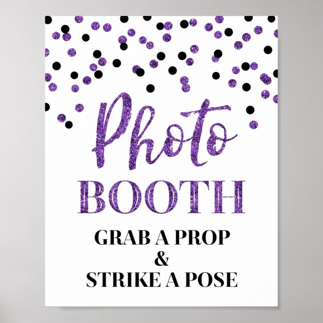 Poster Panneau de Photomaton de Mariage Confettis Noir Vi (Devant)