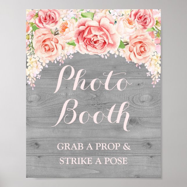 Poster Panneau de Photomaton de Mariage en Bois Aquarelle (Devant)