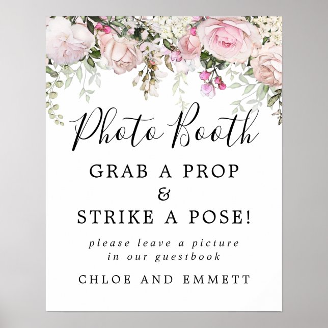 Poster Panneau de Photomaton de Mariage Fleur Rose Rustiq (Devant)