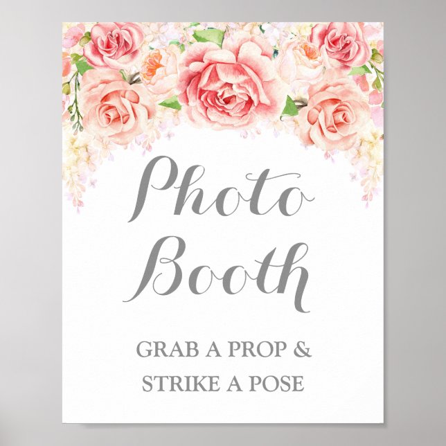 Poster Panneau de Photomaton de Mariage Fleurs Aquarelles (Devant)