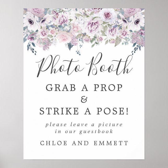 Poster Panneau de Photomaton de Mariage Fleurs Violettes  (Devant)