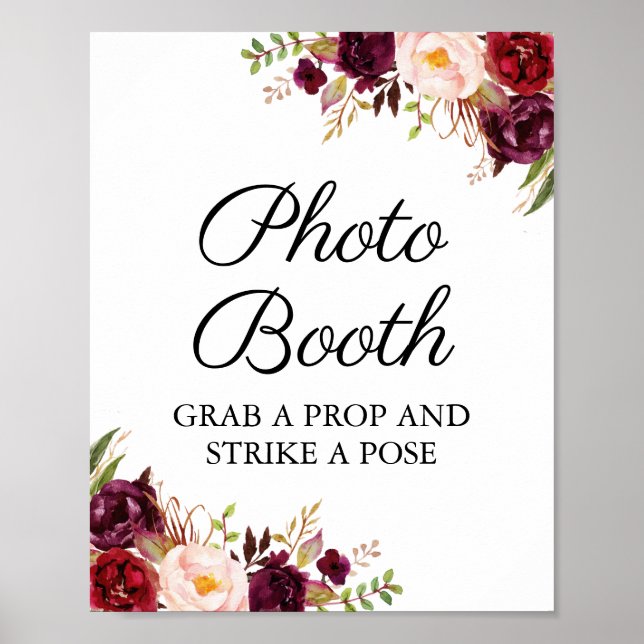 Poster Panneau de photomaton de mariage floral rose et Ma (Devant)