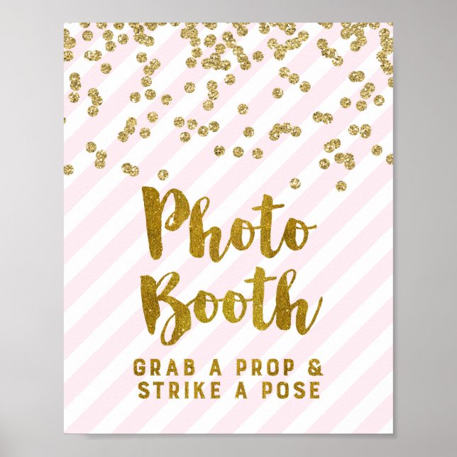 Poster Panneau de Photomaton de Mariage Rose Or Rayures (Devant)