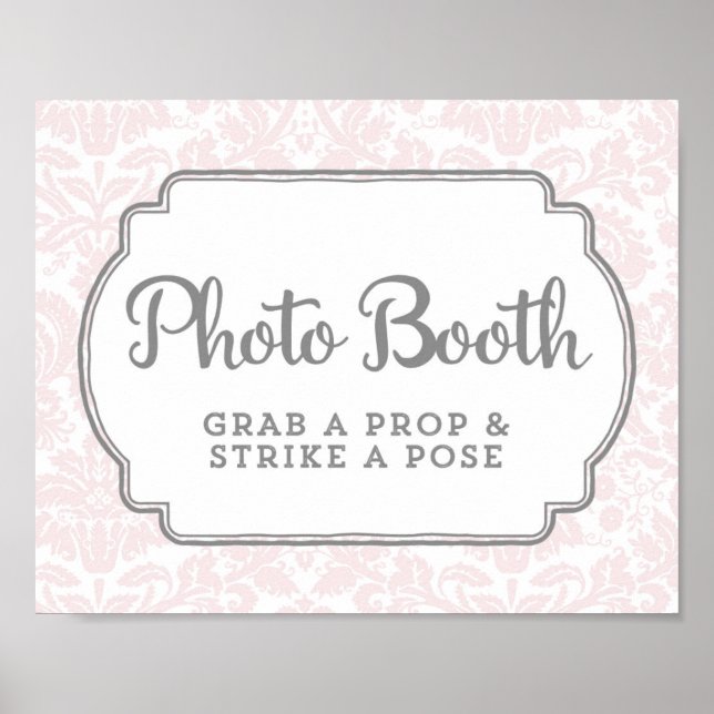 Poster Panneau de Photomaton de Mariage Rose Pâle Damassé (Devant)