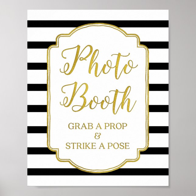 Poster Panneau de Photomaton Mariage Rayures Noires et Bl (Devant)