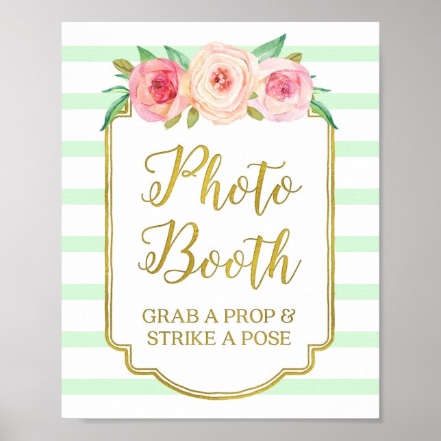 Poster Panneau de Photomaton Rose Or Menthe Blanc Rayures (Devant)
