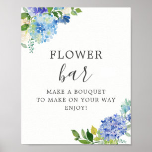Poster Panneau de piédestal de bar de fleurs d'hortensia 