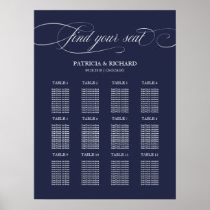 Poster Panneau de plan de table de mariage bleu marine 12