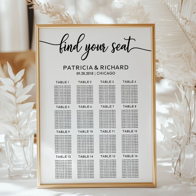 Poster Panneau de plan de table de mariage Calligraphie é (Créateur téléchargé)