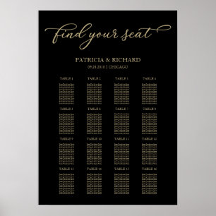 Poster Panneau de plan de table de mariage Chic Or Noir