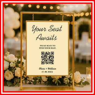 Poster Panneau de Plan de Table de Mariage Code QR Jaune