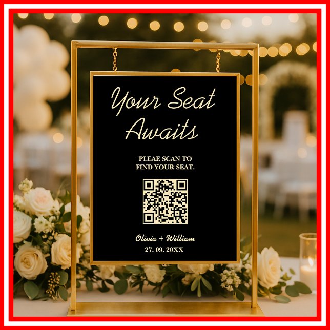 Poster Panneau de Plan de Table de Mariage Code QR Jaune  (Créateur téléchargé)