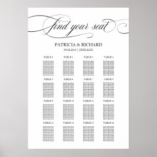 Poster Panneau de plan de table de mariage élégant écritu