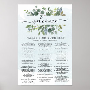 Poster Panneau de plan de table de mariage Eucalyptus ble