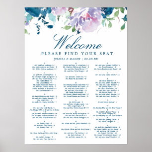 Poster Panneau de plan de table de mariage floral Midnigh