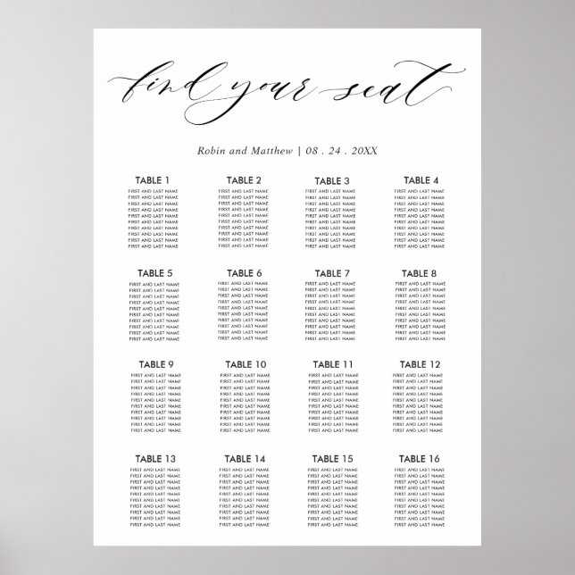 Poster Panneau de plan de table de réception de mariage é (Devant)