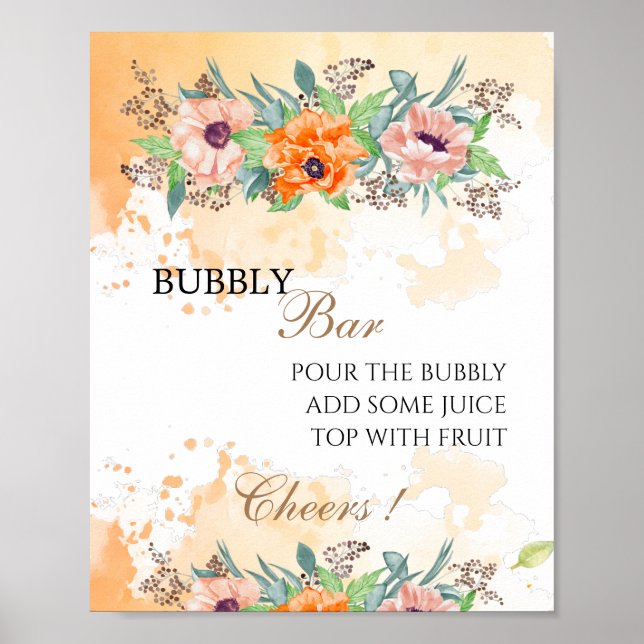 Poster Panneau de poppies bubbly bar pour la fête de mari (Devant)