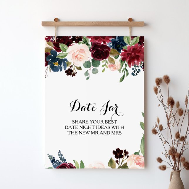 Poster Panneau de pot de date bordeaux étincelant rustiqu (Créateur téléchargé)
