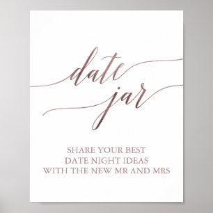 Poster Panneau de pot de date en calligraphie or rose élé