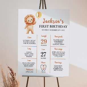 Poster Panneau de premier anniversaire avec ballon et lio