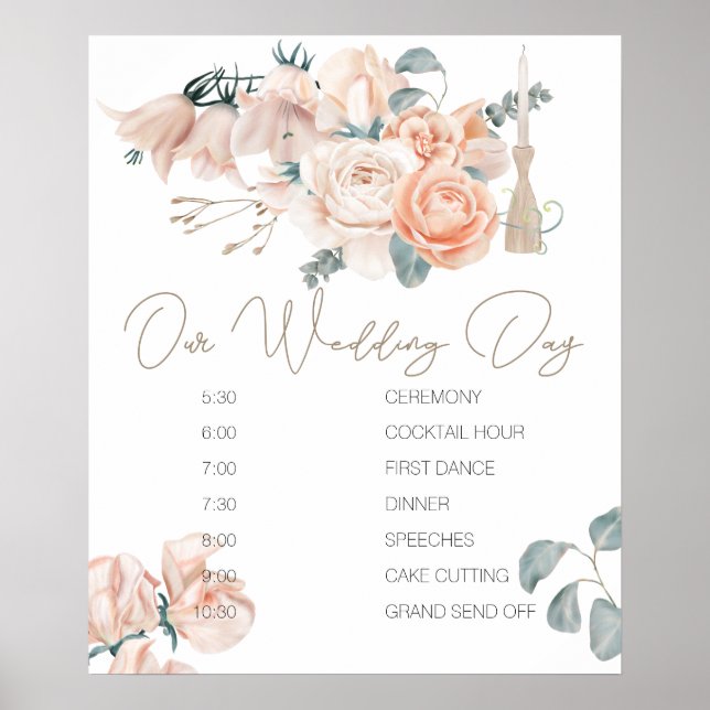 Poster Panneau de Programme de Mariage Élégant Rose Bohèm (Devant)