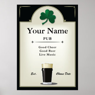 Poster Panneau de pub, Pub irlandais, Personnalisé
