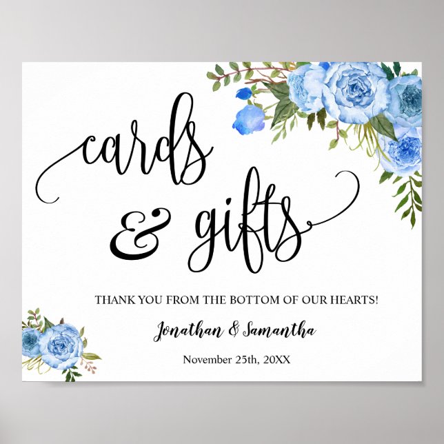 Poster Panneau de réception de mariage bohème bleu Cartes (Devant)