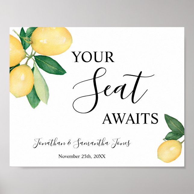 Poster Panneau de réception de mariage Citrons Votre Sièg (Devant)