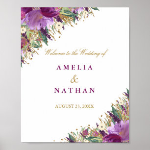 Poster Panneau de réception de mariage floral violet pail