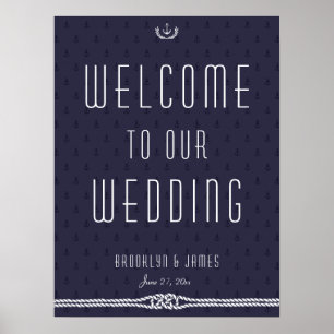 Poster Panneau de réception de mariage nautique 18x24 Anc