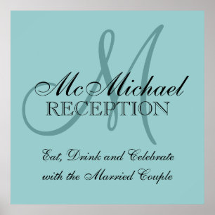 Poster Panneau de réception de mariage personnalisé bleu