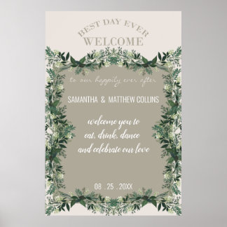 Poster Panneau de réception de mariage rustique à verdure