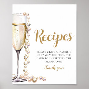 Poster Panneau de recettes de champagne Pearles d'or et P
