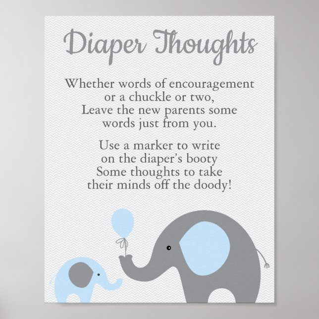 Poster Panneau de réflexion Blue Elephant Baby shower Dia (Devant)