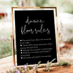 Poster Panneau de règles de danse de mariage noir moderne