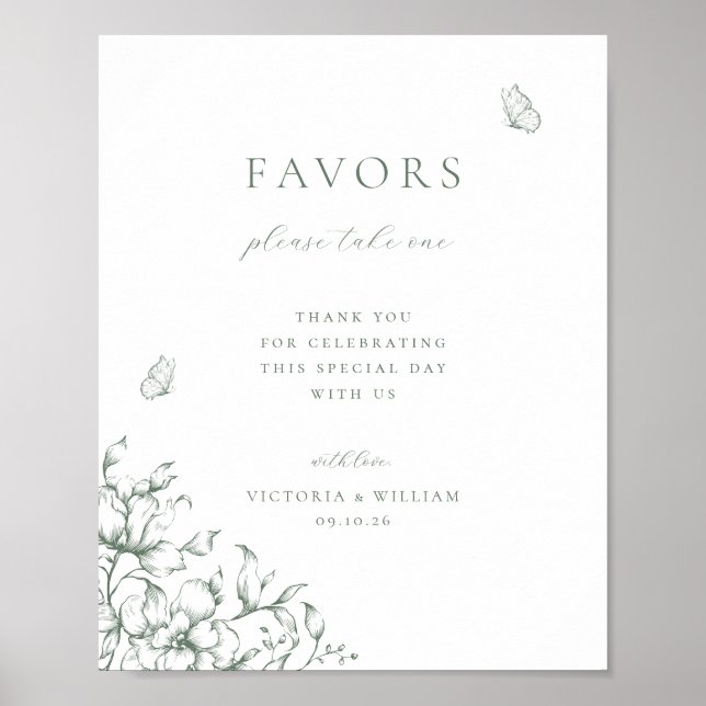 Poster Panneau de remerciement de mariage floral vert sau (Devant)