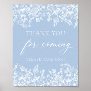 Poster Panneau de remerciement Fleur sauvage bleu poussié