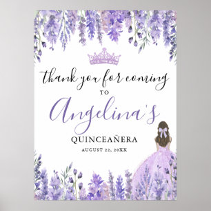Poster Panneau de remerciement Quinceanera violet floral