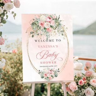 Poster Panneau de salle de bébé Luxe Boho Blush Floral Or