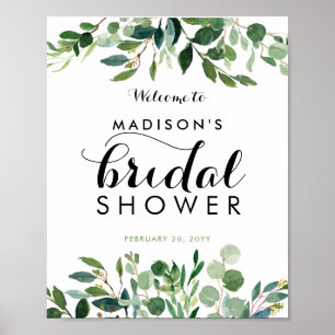 Poster Panneau de salutation de mariage avec feuillage de