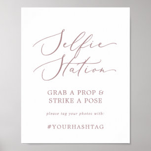 Poster Panneau de selfies en or rose délicat avec hashtag