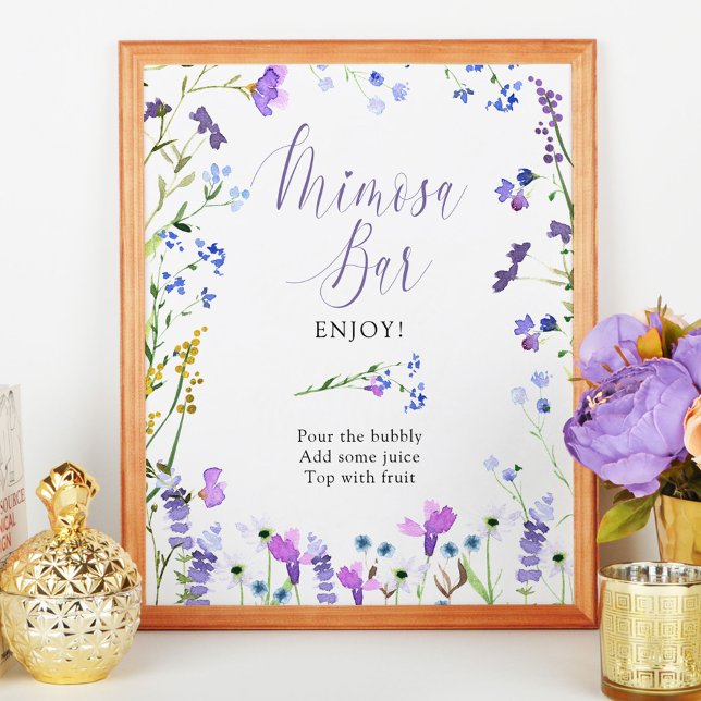 Poster Panneau de signalisation de Fête de Mariage Fleur  (Mimosa Bar Sign from my Purple Wildflower Collection. Message me if you need me to create more items)