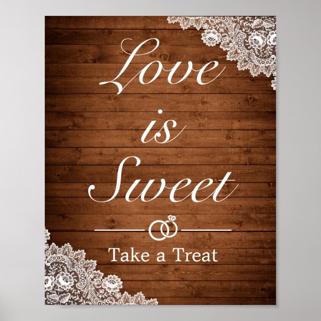 Poster Panneau de signalisation de mariage en bois rustiq (Devant)