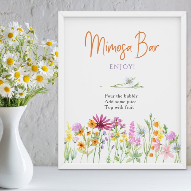 Poster Panneau de signalisation pour bar à Mimosa pour un (Mimosa Bar floral bridal shower sign from my Wildflower Meadow collection)