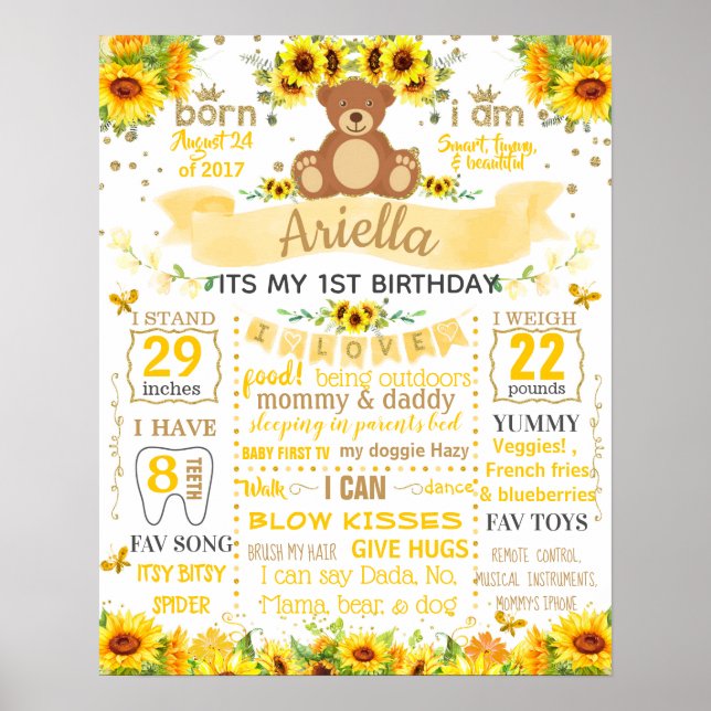 Poster Panneau de signalisation Teddy Bear Sun Flower Ann (Devant)